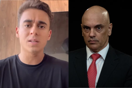 duas fotos lado a lado, a primeira foto um garoto jovem com expressão apreensiva e a segunda um homem de toga com expressão séria