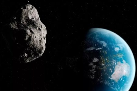 Foto ilustrativa de asteroide e Planeta Terra - Metrópoles