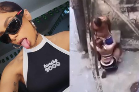 montagem com foto de anitta e outra dela encenando sexo oral em um homem - metrópoles