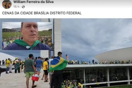 Postagem no Facebook de William Ferreira, conhecido como "Homem do Tempo", preso na Operação Lesa Pátria pela Polícia Federal. Ele aparece em manifestação antidemocrática em momento que Congresso é invadido - Metrópoles