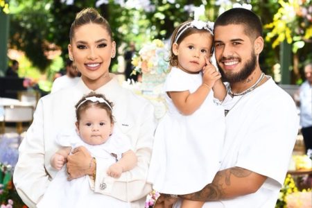 Foto colorida de Virgínia Fonseca, Zé Felipe, Maria Flor e Maria Alice - Metrópoles