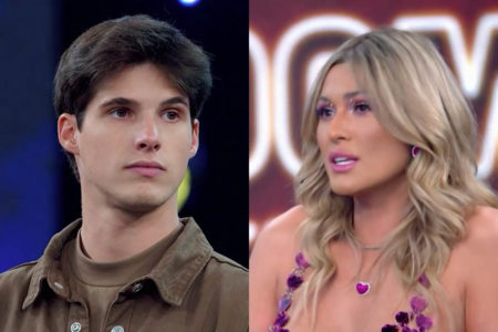 À esquerda, Gabriel, eliminado do BBB23; à direita, Lívia Andrade no Domingão com Huck - Metrópoles