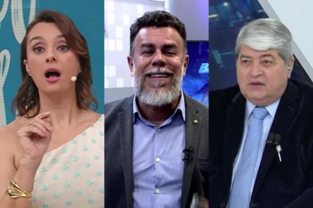 Montagem com Catia Fonseca, Marcos Maracanã e José Luiz Datena, apresentadores da Band - Metrópoles