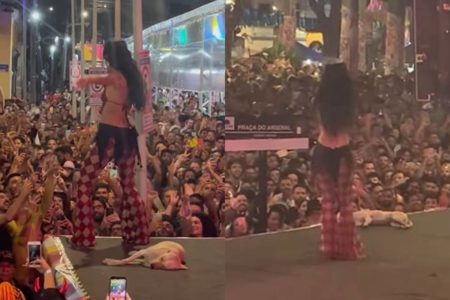 montagem com fotos de Marina Sena em show - metrópoles