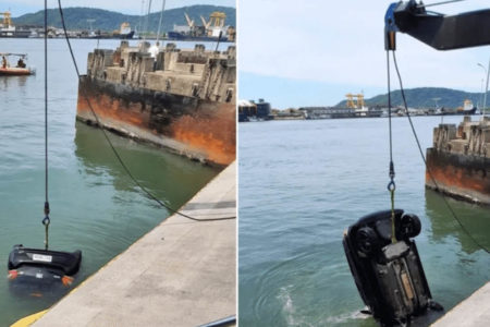 imagem colorida carrro retirado mar balsa santos guaruja