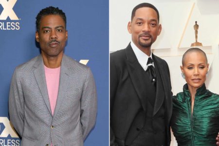 Montagem de Chris Rock ao lado de Will e Jada Smith - Metrópoles