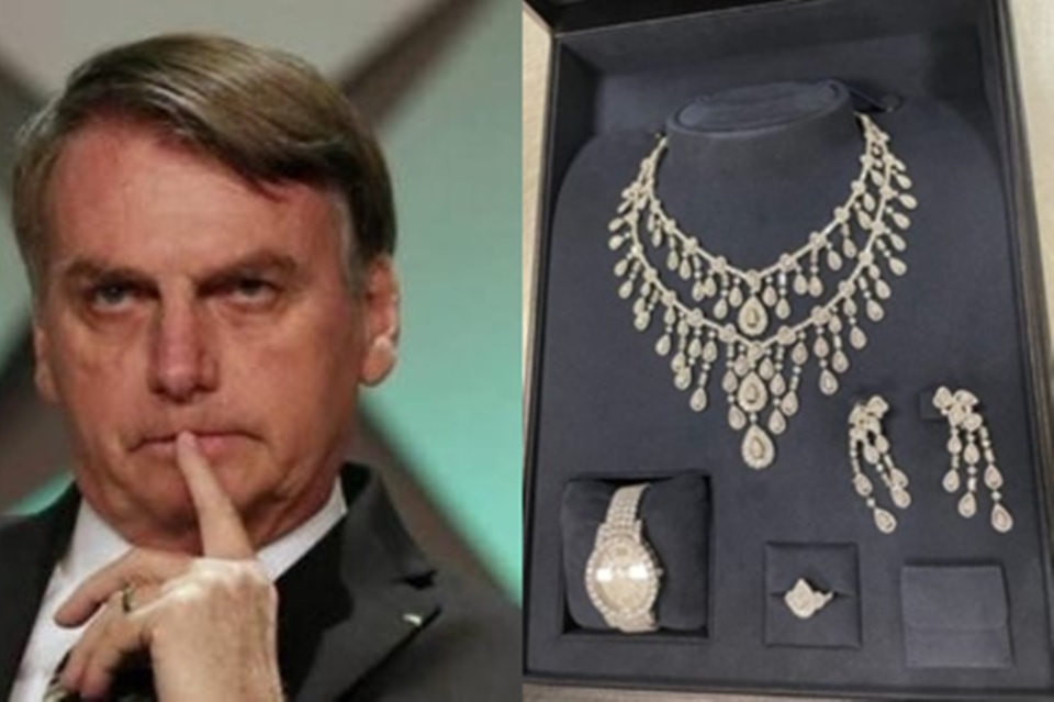 Imagem colorida mostra Bolsonaro e joias tcu - Metrópoles