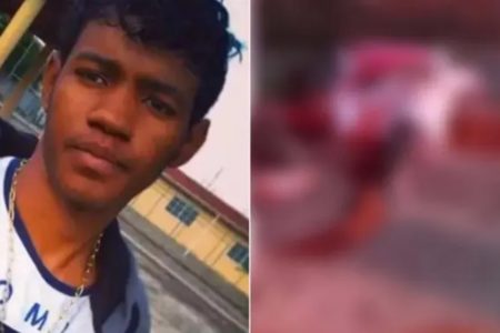 Montagem colorida de jovem morto a tiros em Jacobina (BA). Rosto da vítima Jardel Moreira, 22 anos (a esquerda). E foto borrada do corpo do jovem (a direita) - Metrópoles