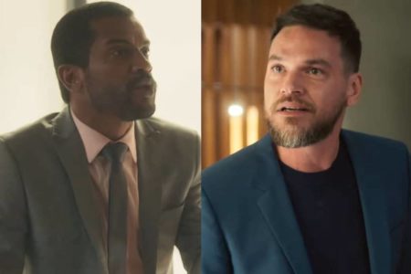 Montagem colorida de Ben (à esquerda) e Theo (à direita), personagens da novela Vai na Fé - Metrópoles