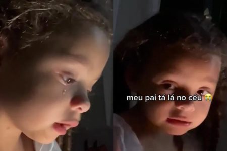 menina emocionada ao lembrar do pai que faleceu