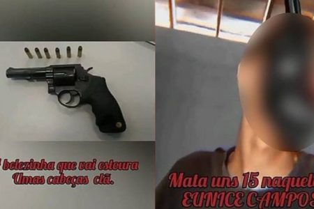 Montagem com a arma de fogo (a esquerda) e rosto do estudante (a esquerda) - Metrópoles