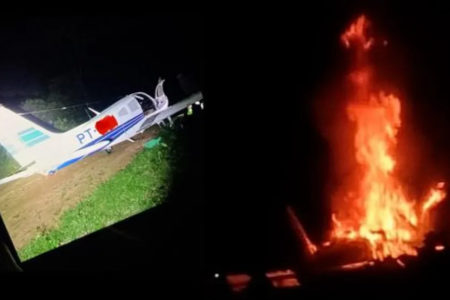 aeronave de garimpo ilegal destruída em ação da FAB nas terras yanomami / Metrópoles