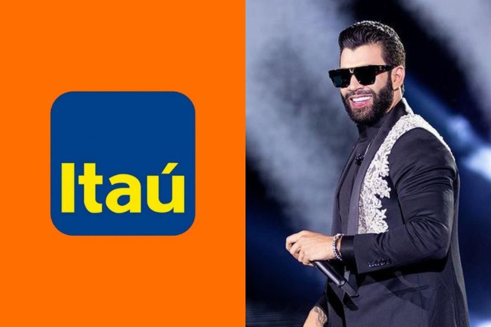 montagem do logo do Itaú com foto de Gustavo Lima