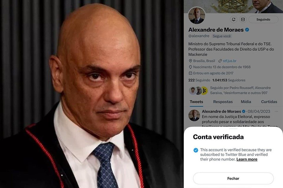 Imagem colorida mostra Twitter dá selo azul para perfil de Alexandre de Moraes - Metrópoles