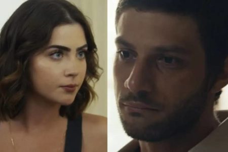 Imagem colorida de Chiara e Ari, personagens da novela Travessia - Metrópoles