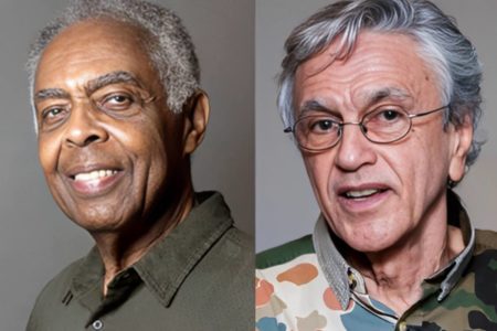 Montagem colorida de Gilberto Gil (à esquerda) e Caetano Veloso (à direita) - Metrópoles