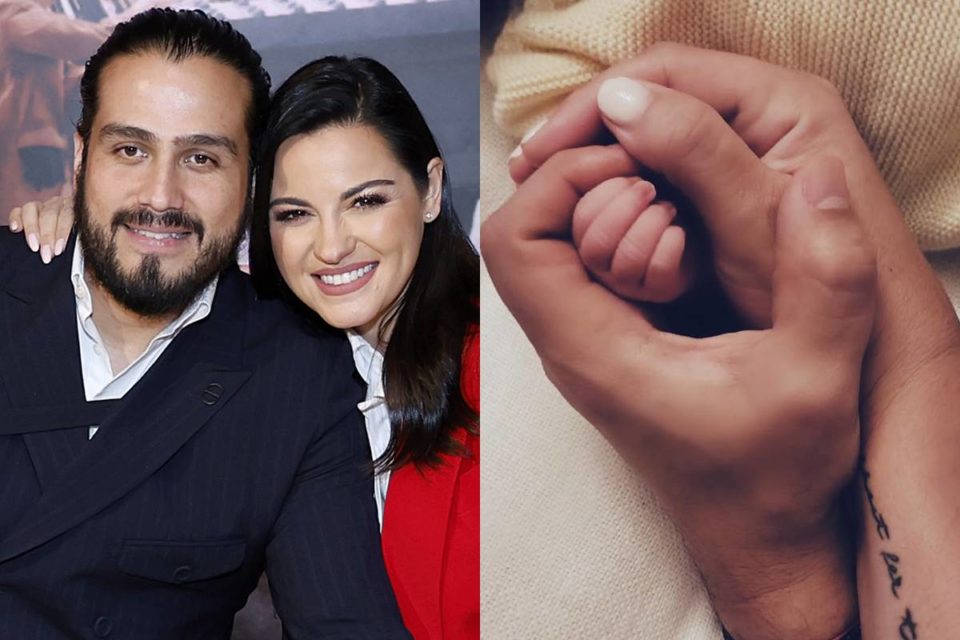 Fotos coloridas de Maite Perroni, Andrés Tovar e mãos da filha