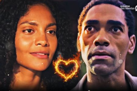 Imagem colorida de Aline e Samuel, personagens da novela Terra e Paixão - Metrópoles