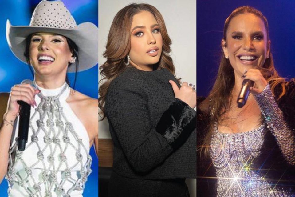 Fotos coloridas das cantoras Ana Castela, Mari Fernandez e Ivete Sangalo