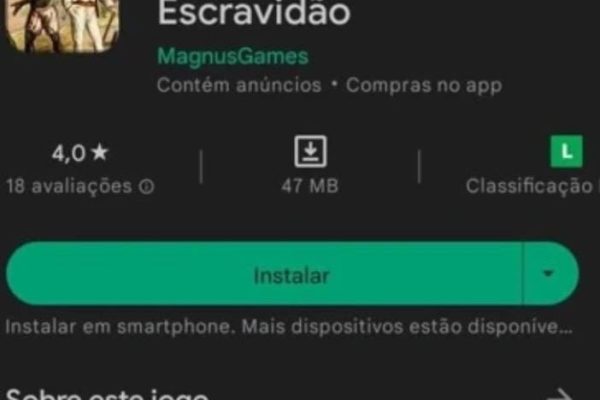 Jogo "Simulador de Escravidão" ficou disponível em loja do Google