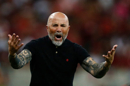 Técnico Jorge Sampaoli, do Flamengo, em comemoração - Metrópoles