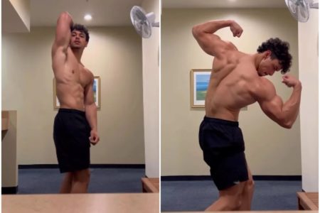 Na imagem, duas fotos de um jovem musculoso - Metrópoles