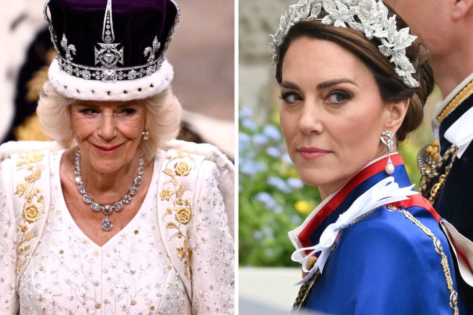 Foto colorida de mulher branca, idosa e coroa na cabeça. Na outra foto, aparece uma mulher branca com tiara de flores na cabeça e capa azul - Metrópoles