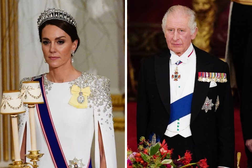 Foto colorida de mulher branca, com tiara e vestido de gala com faixa azul. Na foto ao lado, homem branco e idoso com fraque - Metrópoles