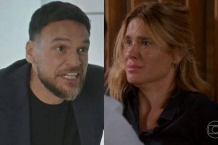 Montagem colorida de Theo e Lumiar, personagens da novela Vai na Fé - Metrópoles