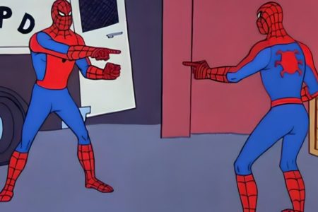 Imagem colorida de meme do Homem-Aranha