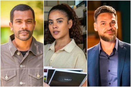 Montagem colorida de personagens da novela Vai na Fé - Metrópoles