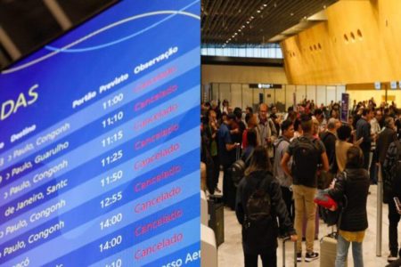 Vôos cancelados e passageiros se acumulam no aeroporto FLN