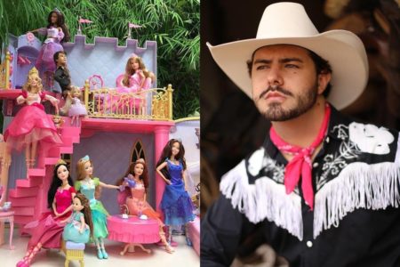 montagem com bonecas barbie a esquerda e homem com chapeu e roupa de cauboi a direita - metrópoles