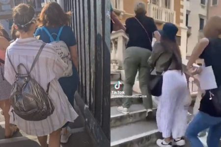 montagem com duas fotos de mulheres roubando carteiras de outras mulheres de suas bolsas - metrópoles