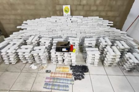 Imagem colorida dos 680 kg de maconha apreendidos pela PM - Metrópoles