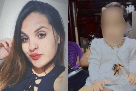 Imagem colorida de mão, vítima de feminicídio e a filha de 1 ano, que ainda chama por ela - Metrópoles