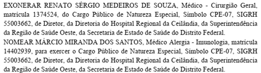 Imagem mostra trecho de decisão do DODF