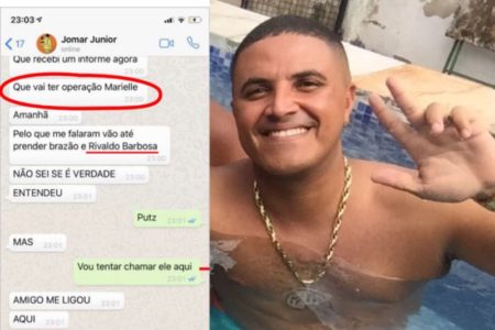 Captura de tela de celular e foto colorida do sargento Mauricinho relacionado ao caso Marielle - Metrópoles