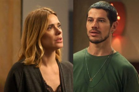 Montagem colorida de Lumiar (Carolina Dieckmann) e Lui (José Loreto), personagens da novela Vai na Fé - Metrópoles