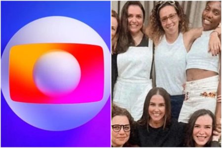 Montagem colorida da logo da Globo e do elenco da remake da novela Elas por Elas - Metrópoles