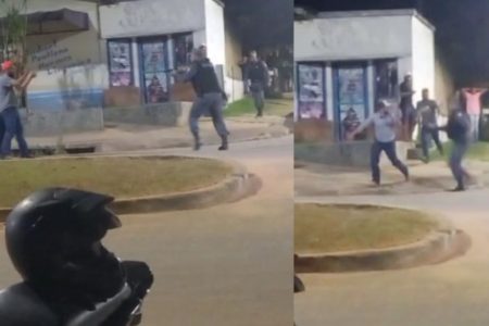 Imagem colorida mostra que Policial militar dá tiro durante confusão em cidade do Mato Grosso - Metrópoles