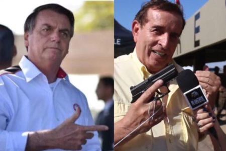 foto colorida do ex-presidente Jair Bolsonaro e do lobista de armas Misael - Metrópoles