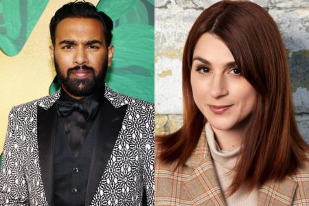 Montagem com fotos coloridas de Himesh Patel e Aya Cash - Metrópoles