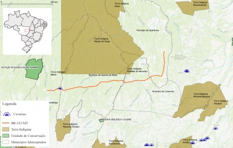 Um dos traçados possíveis para rodovia próxima da reserva do Xingu