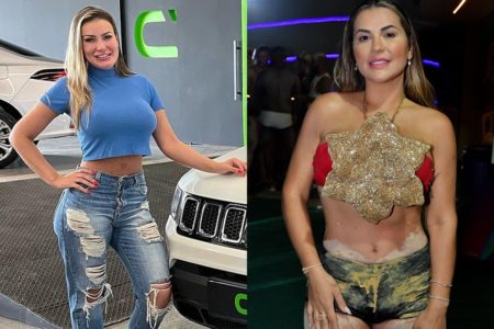 Montagem com fotos coloridas de Andressa Urach e Deolane Bezerra - Metrópoles