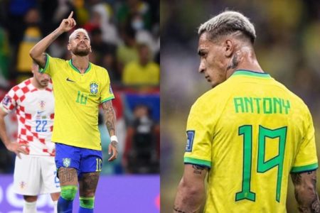 Montagem colorida com fotos de Neymar Jr e Antony - Metrópoles