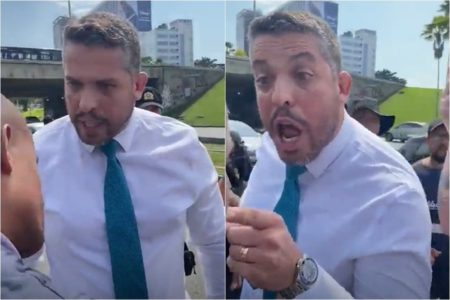 Foto colorida do deputado Rodrigo Amorim em que agride funcionários da prefeitura do Rio - Metrópoles