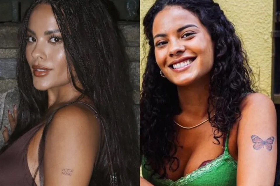 Bella Campos com a tatuagem em homenagem ao ex-namorado e a borboleta, que seria nova - Metrópoles