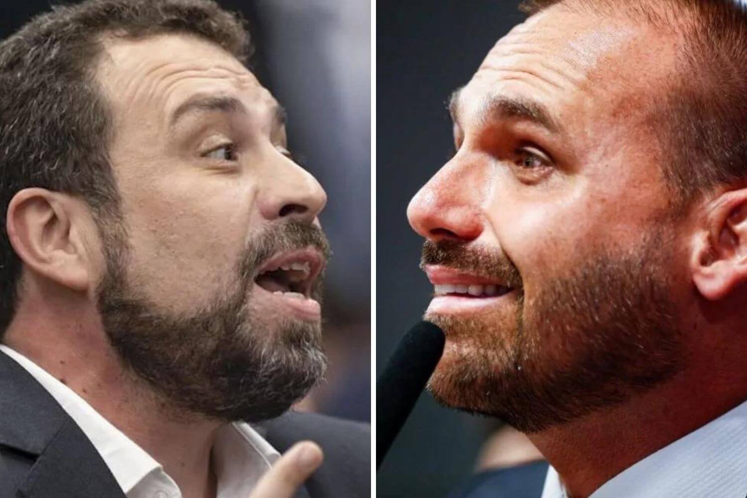 Montagem com fotos dos deputados Guilherme Boulos e Eduardo Bolsonaro