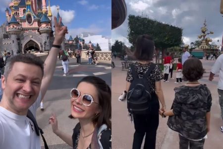 montagem com foto de Sandy e Lucas Lima e Sandy e Theo - metrópoles